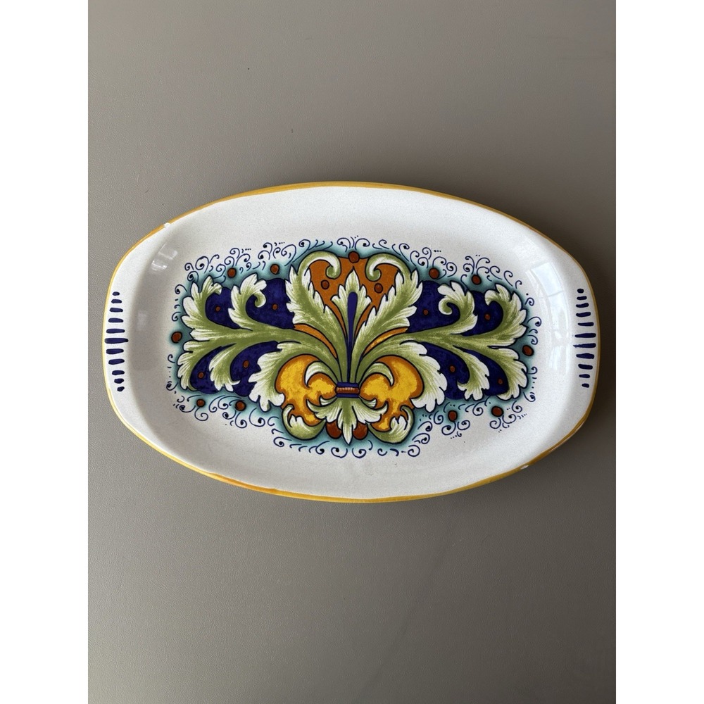 Nova Deruta Oval 11.25" Made In Italy Blue Yellow Serving Platter *2 small flaws